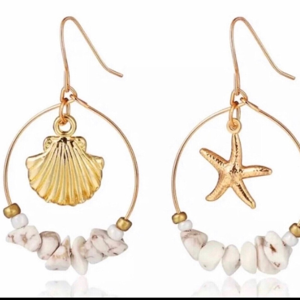Gold and White Shell and Starfish Earrings